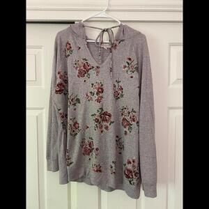 TEMPTED LOS ANGELES Floral Hoodie SweaterPullover - SUPER SOFT Gray with Roses